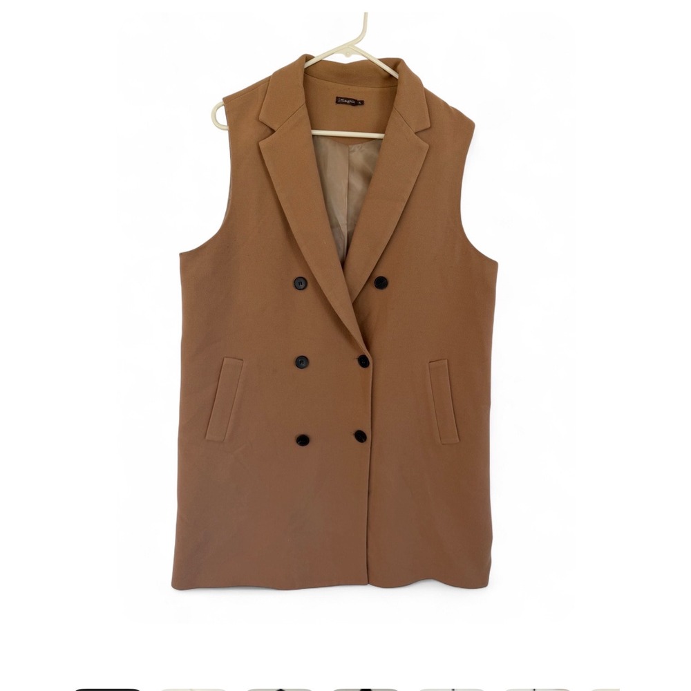 J.McLaughlin Camel Double Breasted Vest Jacket XL Tan Sleeveless Blazer Coat